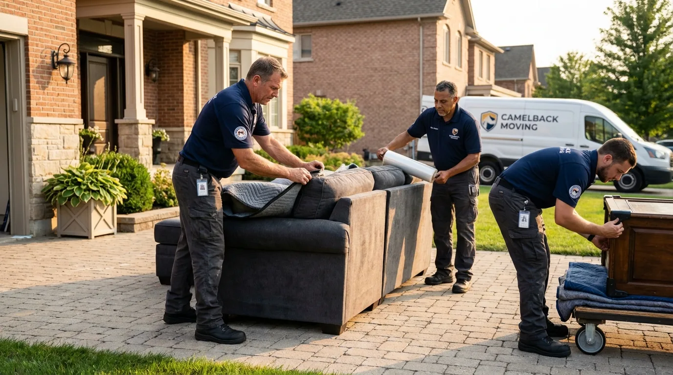 Large estate moving crew wrapping furniture in Morton, TX